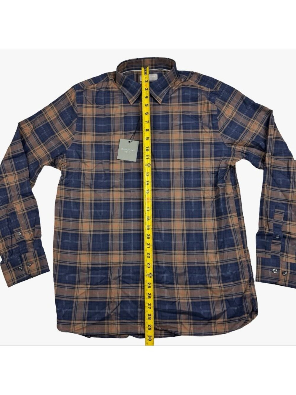 NEW Hickey Freeman Men's Flannel Button Flannel Shirt Blue/Brown Plaid • Large - Picture 8 of 10